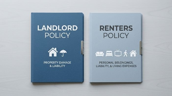 Visual comparison of landlord insurance versus renters insurance showing coverage differences