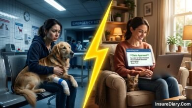 Accident vs comprehensive pet insurance comparison showing worried vs relieved pet owner