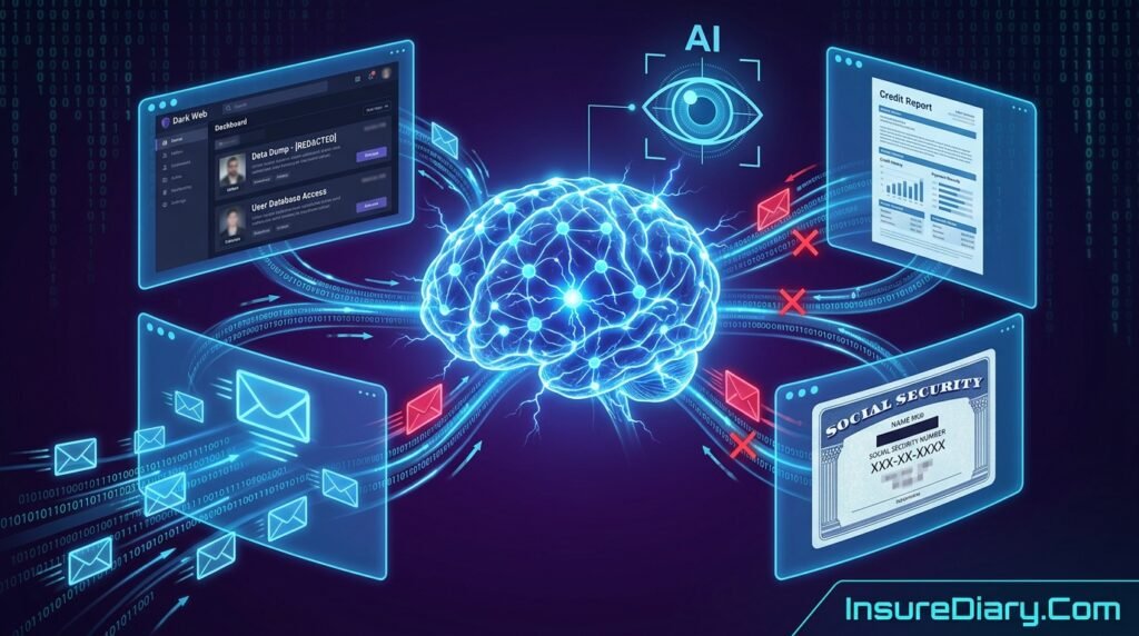 Artificial intelligence monitoring dark web for stolen personal information and identity theft