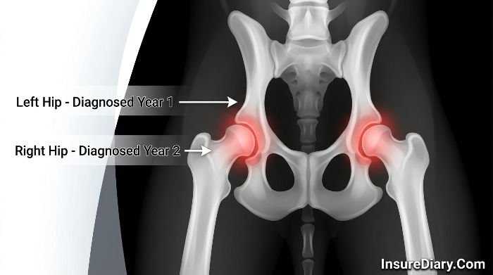 Veterinary X-ray showing bilateral hip dysplasia in both hips of purebred dog
