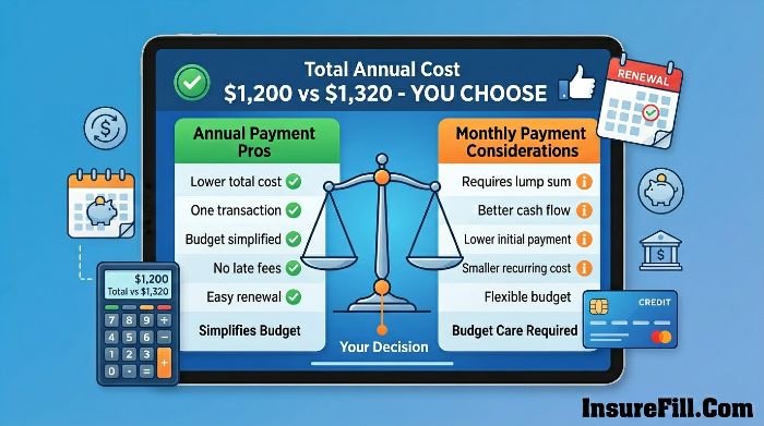 Comprehensive checklist showing all factors to consider when deciding between annual and monthly insurance payments
