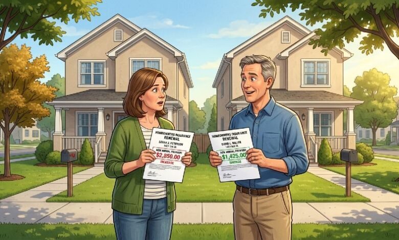 Two neighbors on same street holding different insurance premium bills