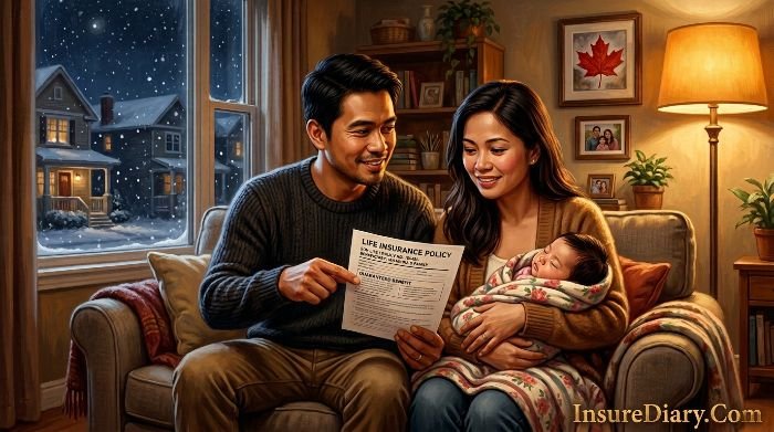 Immigrant family reviewing life insurance policy in Canada for dependent protection