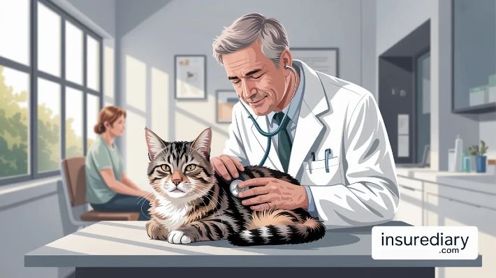 Senior cat receiving routine veterinary checkup illustrating coverage options