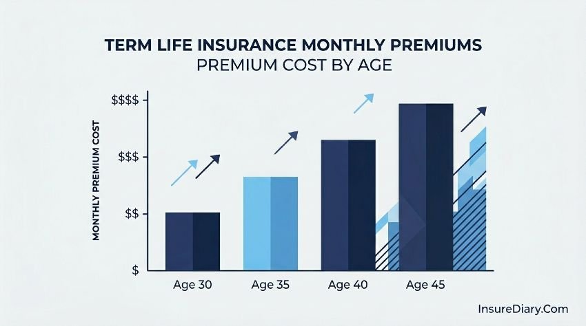 Monthly cost comparison of term life insurance at different ages